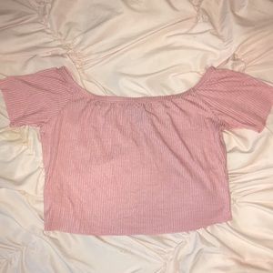 Baby pink off the shoulder crop top